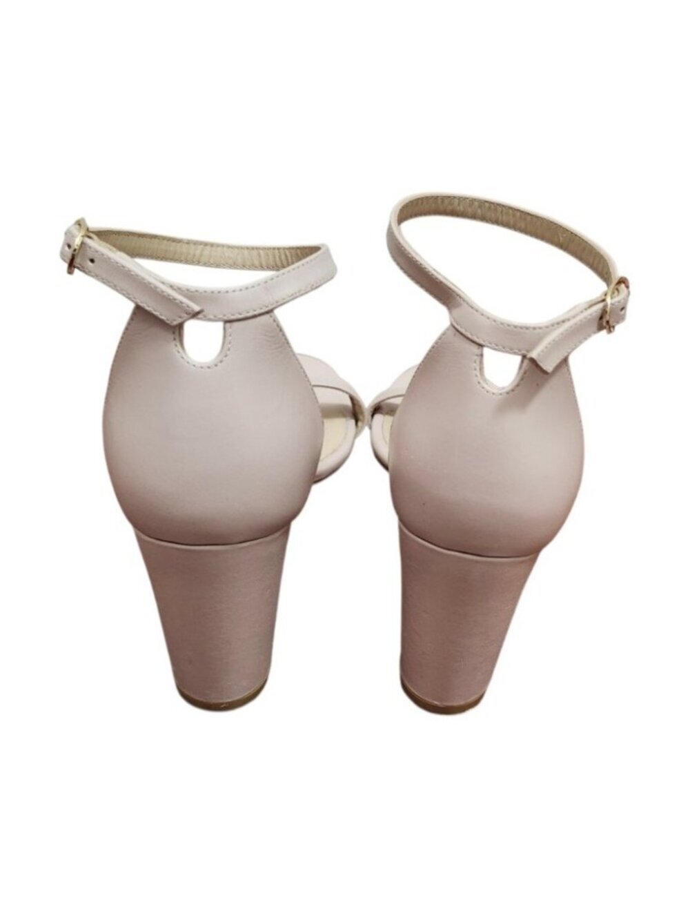 Stuart Weitzman NearlyNude Ankle Strap Sandals 8.5 Blush Pink Leather Block Hees - Picture 12 of 16